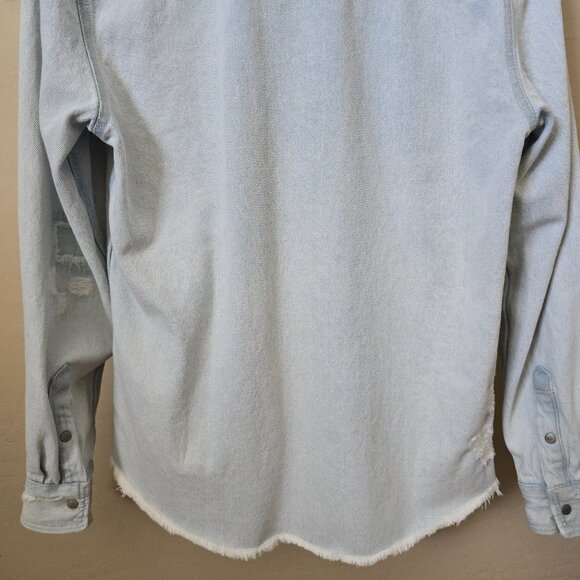 Zara Light Wash Relaxed Fit Distressed Denim Shirt Jacket Shacket - Picture 9 of 13